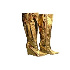 Gold Knee-High Wedge Boots size 8.5 brand new.